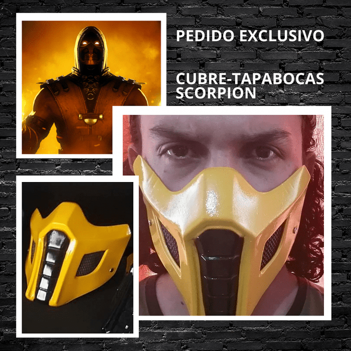 Cubre Tapabocas Scorpio CStudio Mortal Kombat Polietileno Calibre 60 Termoformado Amarillo