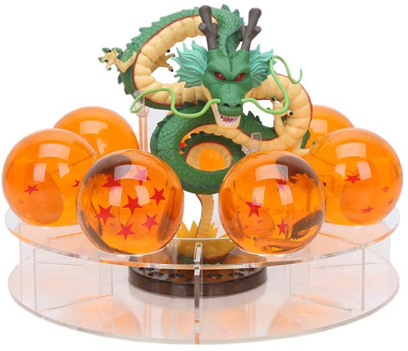 Estatuilla Shenlong resina + bolas de cristal de 1.38 pulgadas (3.5 cm) + estante Dragon Ball
