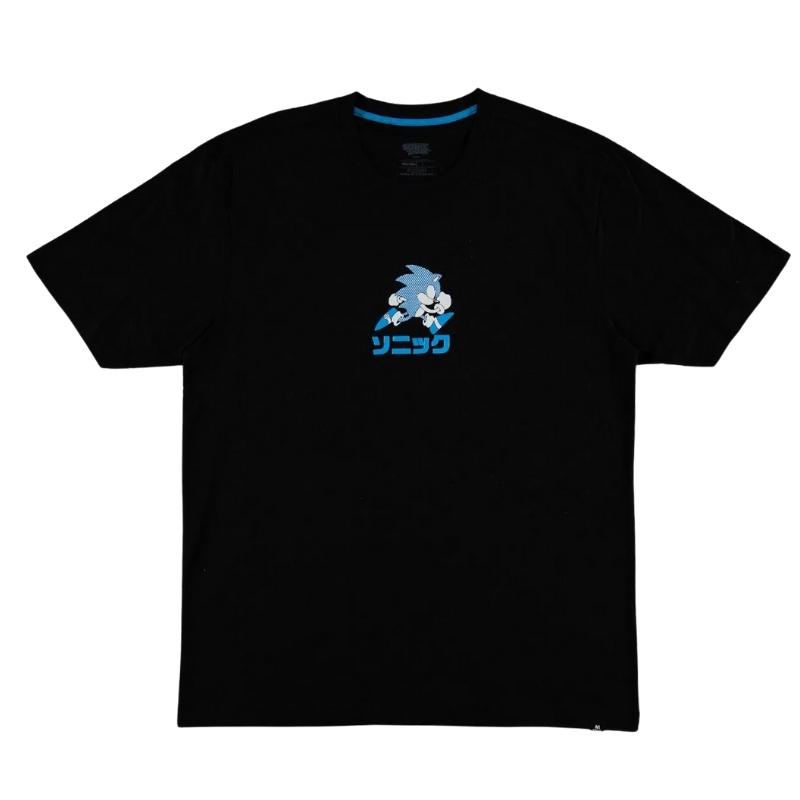 Camiseta Sonic Mic Movies Videojuegos Hombre Manga CortaNegra Personaje en Azul Talla S