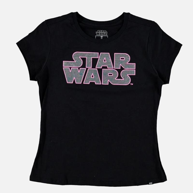 Camiseta Star Wars Mic Movies Star Wars Logo Mujer Manga Corta Slim Fit Negra Talla M