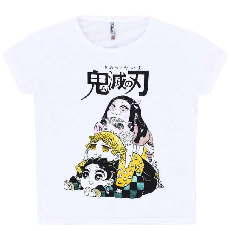 Camiseta Tanjiro Nezuko y Zenitsu Infashion Xplod NYC Kimetsu no Yaiba Anime Mujer Color Blanco Personajes Multicolor Talla M