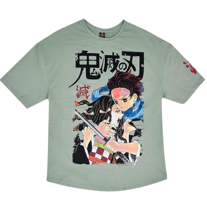 Camiseta Tanjiro y Nezuko Infashion Xplod NYC Kimetsu no Yaiba Anime Verde Oversize Personajes Milticulor Talla M