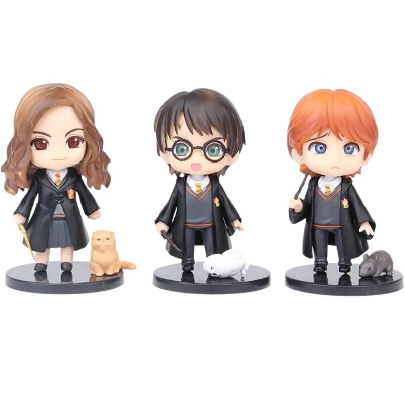 Set Figuras X 3 Harry, Ron y Hermione con Mascotas PT Harry Potter Fantasia