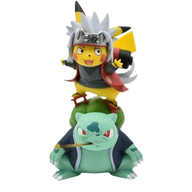 Figura Pikachu PT Pokémon Anime Disfrazado de Jiraiya sobre Bulbasaur