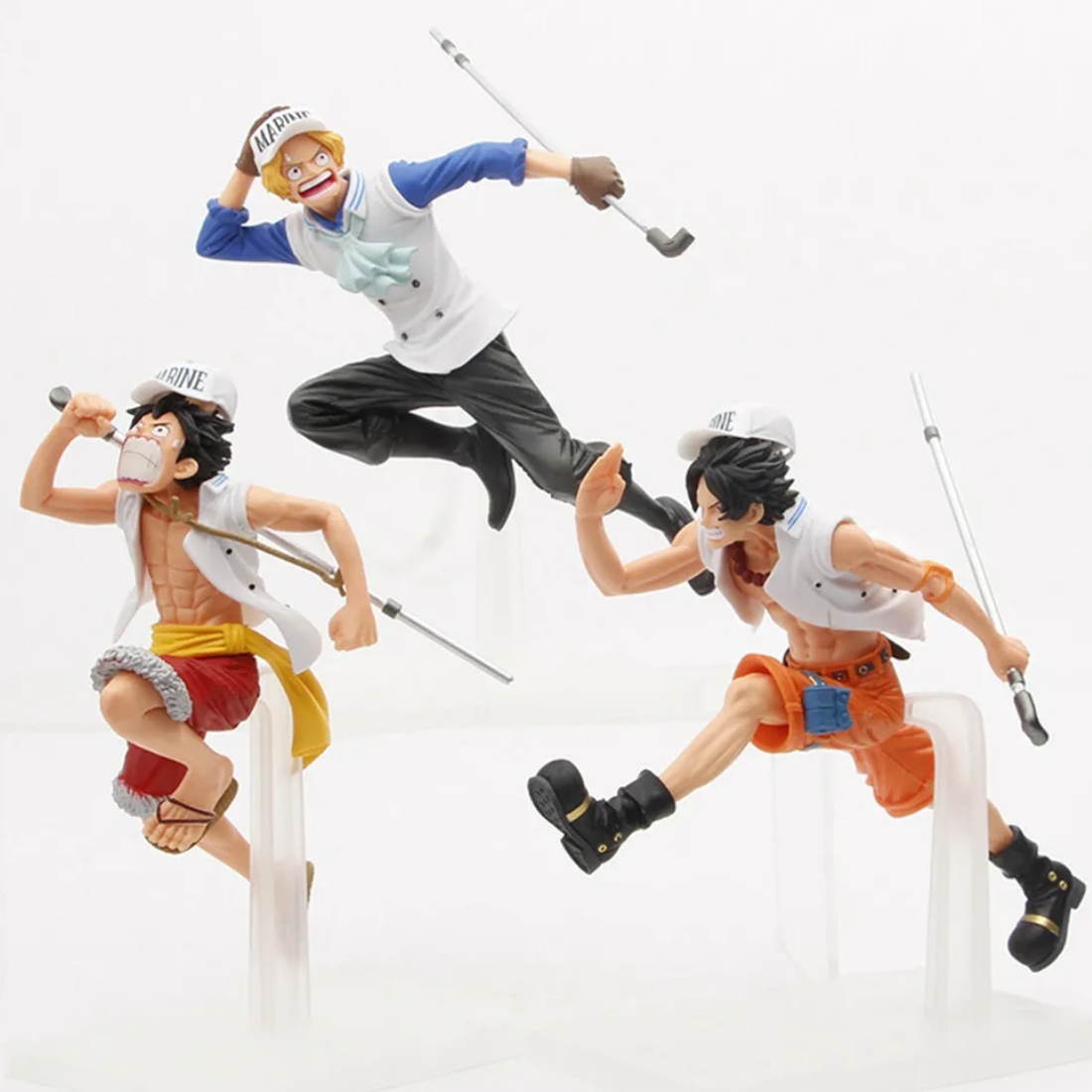Set Figura X3 Luffy, Sabo y Ace PT One Piece Anime Jugando Golf