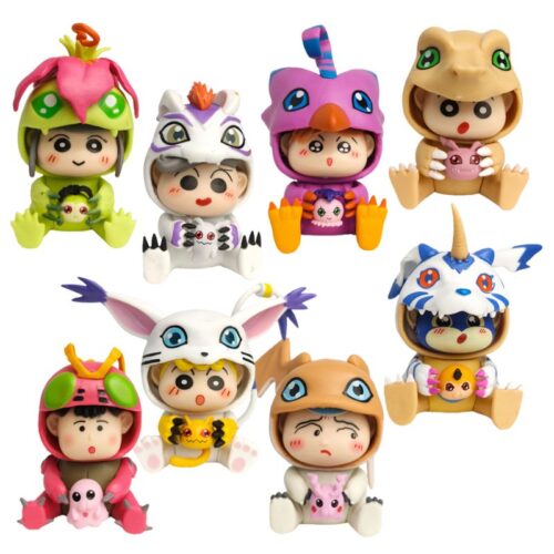 Figura Set X8 Digimon PT Anime Disfrazados sentados