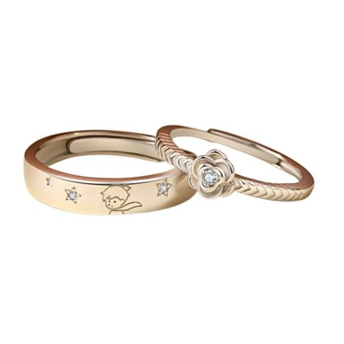 Set Anillos Estrella y Rosa Pt El Principito Fantasía Ajustable